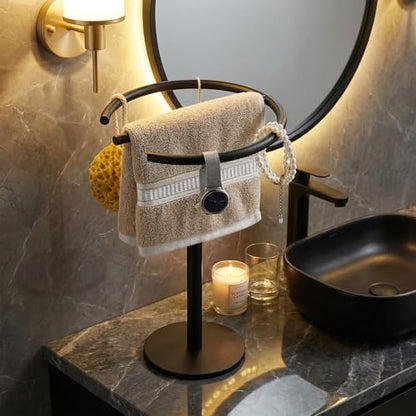 Stainless Steel Matte Black Hand Towel Stand, 13 Inch | Freestanding Countertop, For Bathroom Vanity Kitchen, Holds 2 Towels, Rust-Resistant, Easy Install - color: Matte Black