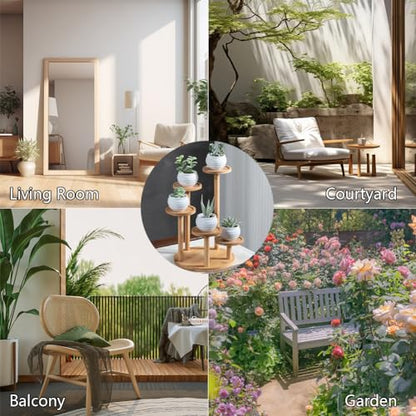 OLizee® 5 Tier Wood Plant Riser Stand Tabletop Tiered Plant Pot Holder Stand Bamboo Succulent Plant Stand Plant Pot Riser Stand Plant Display Holder for Desktop Decor