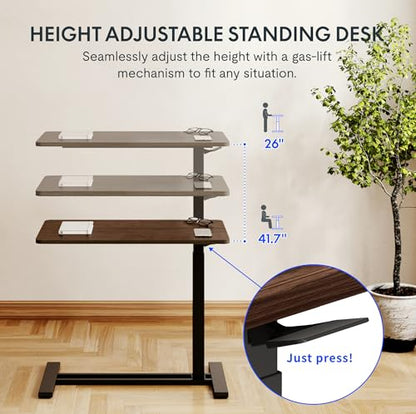 FLEXISPOT Adjustable C Table with Wheels, Mobile Snack Side End Table Sofa Couch Bedside Table Laptop Rolling Cart TV Tray Night Stand for Small Space Side Table(27.6" W x 15.7" D,Rustic Brown) - color: Rustic Brown, size: Medium