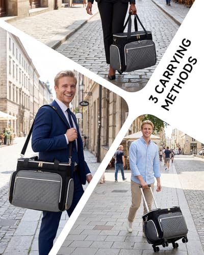 Amythe Rolling Teacher Tote Bag with Wheels, Rolling Briefcase for Women, 15.6 Inch Laptop Bag, 5-Wheel Rolling System with Detachable Trolley for Work, Teaching and Travel - color: Black Grey