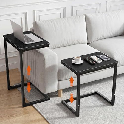 5-Level Adjustable C Side Table - End Table Living Room Bedroom Indoor Small C Shaped Couch Tray Desk, Black - color: Black