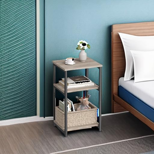 VASAGLE BARNET Collection - Side Table, Small End Table for Living Room, Modern Tall Nightstand, Bedroom, Office, Bathroom, Steel Frame, Heather Greige and Ink Black ULET273B02 - color: Heather Greige + Ink Black