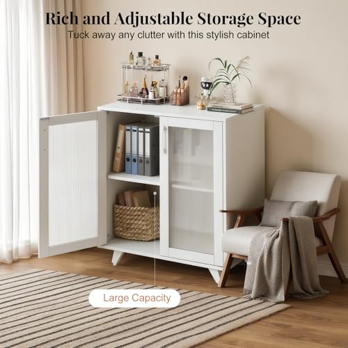 Panana Kitchen Buffet Server Table Accent Sideboard Cupboard Server Buffet Console Table with Doors Cabinet (27inch, White) - color: White, size: 27inch