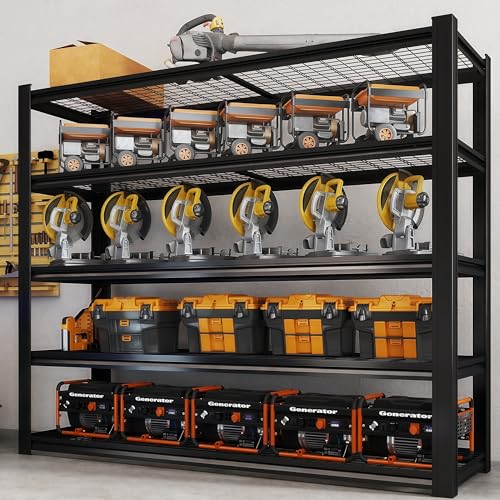 62" W x 24" D x 84" H Garage Shelving Heavy Duty Metal Shelving 5000LBS Storage Shelves Adjustable Metal Shelves for Storage Industrial Garage Shelves for Warehouse Basement (5T 84*62*24) - size: 5T 62" W x 24" D x 84" H
