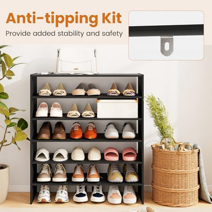 COSTWAY 6-Tier Shoe Rack, Extra Wide Shoe Shelf Organizer with Stackable Design, 31" Freestanding Adjustable Storage Shoe Stand for Small Space Entryway Hallway Closet (1,Black) - color: Black