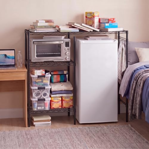 Yaocom Mini Dorm Fridge Shelf Stand with Storage, Over Mini Fridge and Microwave Stand ,Carbon Steel Adjustable Refrigerator Storage Organizer for Dorm Room Apartment Kitchen(Black,3 Compartments) - color: Black, style: 3 Compartments