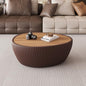 32.1" Oval Coffee Table with Marble Top Irregular Stone Coffee Table Fluted PU Leather Center Tables for Living Room Apartment No Assembly Brown - color: Marble-oval-32.1inch-brown-coffee