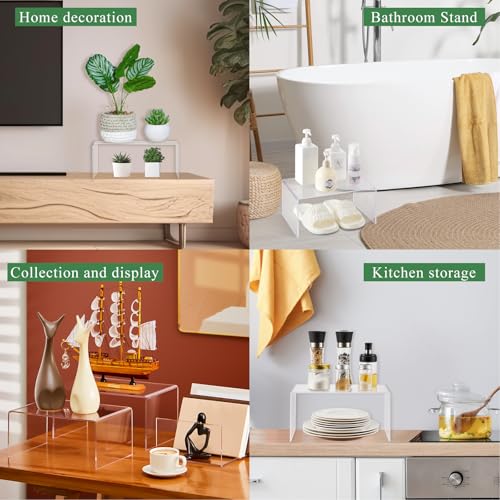 RattanView 2 Pcs 10 Inch, 12 Inch Large Acrylic Risers Display Stands 5 mm Thick Acrylic Shelf Riser Showcase for Collectibles Jewelry Cupcakes Food Figures Perfume Cabinet (Clear) - color: Clear, size: 10 Inch, 12 Inch, 5 mm