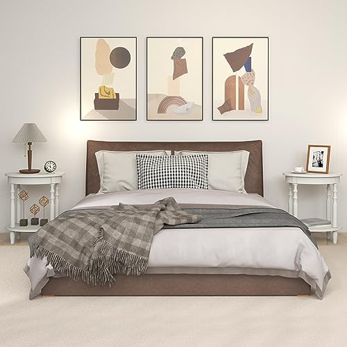 Giantex Oval End Tables Set of 2, 2-Tier Side Tables with Storage Shelf & Solid Wood Legs, Modern Living Room Accent Table, Wood Nightstand for Bedroom, Small Space, 20.5"L x 15.5"D x 24.5"H, White - color: White