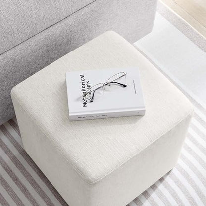 Modway 17" Square Woven Heathered Fabric Upholstered Upholstered Ottoman - color: Heathered Weave Ivory