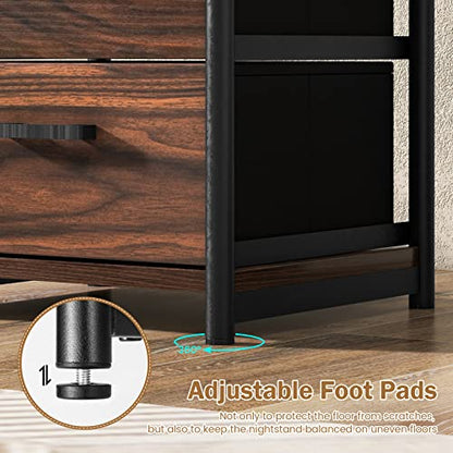 Tangkula Nightstand, Sofa Side End Table with Open Shelf & 2 Drawers, Metal Frame Bedside Table, Wooden Top 2 Drawer Dresser, Storage Unit for Bedroom, 13.5 x 12 x 23 Inch (2, Walnut)
