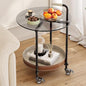 Guyii 2-Tier Sofa End Table with Storage Modern Sofa Side Table with Wheels Round Temper Glassed Coffee Table 360 Rotation Rolling Cart for Living Room Bedroom Office - color: Black