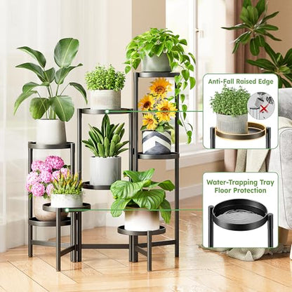 8 Tier Black Heavy Duty Adjustable Plant Shelf 7.9 Inch Tray for Patio - color: BlackDisk, size: 7-tiers