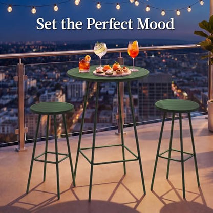 Best Choice Products 3-Piece Patio Dining Set, Bar Height, Outdoor Bistro Set, Outdoor Round Bar Table w/ 2 Bar Stools, Steel - Dark Green - color: Dark Green