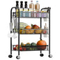 Fruit Vegetable Basket Storage Cart 5 Tier Stackable Metal Mesh Basket with 360 Degree Wheels 41 Inch High Kitchen Storage Snack Cart Pantry Bathroom Cart (Black 3-Layers) - color: Black 3-layers
