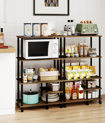 Kitchen Carts on Wheels with Storage, 4-Tier Microwave Stand, Coffee Bar Stand Island Table for Kitchen, Living Room, Balcony, Small Space, Walnut - color: Walnut