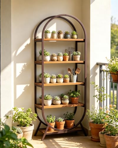 Bookshelf Arched Bookcase, 5 Tier Open Freestanding Display Shelf for Home Office, Living Room, Walnut - color: Walnut, size: 5 Tier Arched