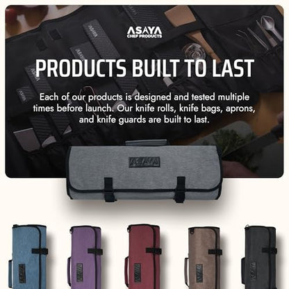 Asaya Waxed Nylon Chef Knife Roll Bag with 20 Slots and Zippered Pockets - Professional Chef Knife Bag & Storage Case, Tool Carrier with Shoulder Strap - Knives Not Included (Grey) - color: Gray