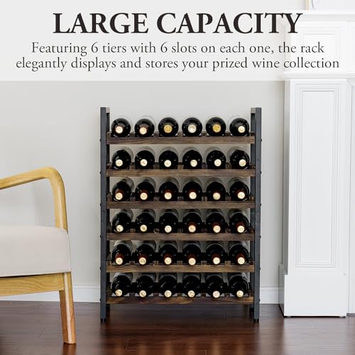 MyGift Wine Rack Freestanding Floor Stand, 6 Tier Wine Bottle Shelf - Holds up to 36 Bottles (Solid Wood)", since unit is 6 rack. - color: Solid Wood
