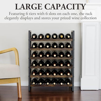 MyGift Wine Rack Freestanding Floor Stand, 6 Tier Wine Bottle Shelf - Holds up to 36 Bottles (Solid Wood)", since unit is 6 rack. - color: Solid Wood