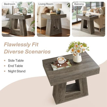 Tribesigns 24" Modern Side Table, 2-Tier Narrow Wooden End Table with Trapezoid Base, Farmhouse Small Nightstand for Living Room, Bedroom (1, Gray) - color: Grey