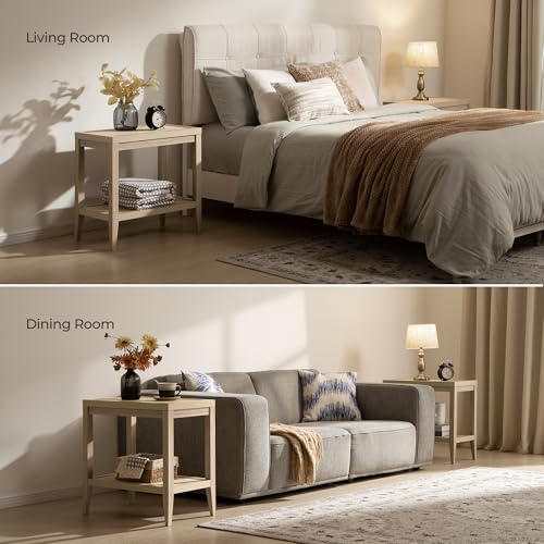 SICOTAS Rattan Nightstand Bedside Table - Farmhouse Boho Narrow Accent End Table with 2 Open Rattan Shelves for Bedroom, Living Room, Small Spaces - Light Oak - color: Reclaimed Light Oak, size: 1 Piece