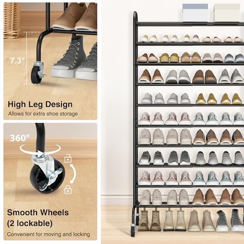 STO STO Expandable Shoe Rack, 10-Tier Metal Tall Shoe Rack for Garage, Up to 44 Pairs Adjustable Shoe Rack Storage for Front Door Entrance, Free Standing Shoe Rack Organizer for Entryway, Black - size: 10-Tier