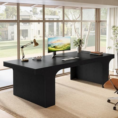 Tribesigns 70.87" Executive Office Desk with Arched Design, Black | Modern Wooden Writing Table, Large Workspace Computer Desk Simple Business Furniture for Home Office, Sturdy Room - color: Black