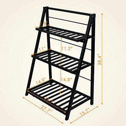 Gardzen Heavy Duty 3 Tier Metal Plant Stand, Flower Display Rack & Planter Shelf Holder for Indoor Outdoor Use, Clearance – Partial Coating Peels