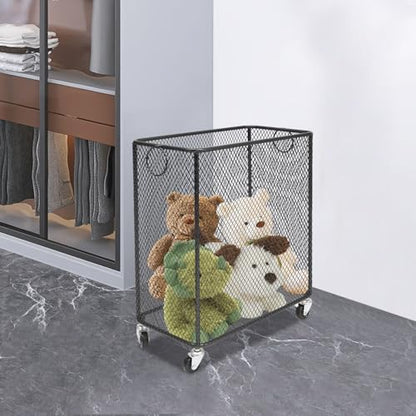 Laundry Hamper with Wheels, Rolling Laundry Basket Cart, Rectangular Metal Mesh Clothes Hamper with Metal Pull Handle for Laundry Room and Bedroom(Black, 16.9" x 9" x 17.7") - color: Black, size: 26.77 x 21.5 x 26in