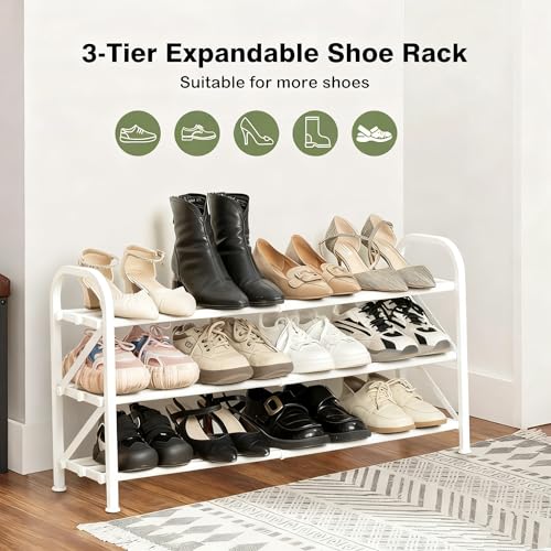 3-Tier Shoe Rack for Closet, 16"-32" Expandable Shoe Rack Adjustable for Entryway Closet Doorway Sturdy Metal, White - color: White 3 Layers and 3 Tubes
