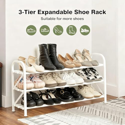 3-Tier Shoe Rack for Closet, 16"-32" Expandable Shoe Rack Adjustable for Entryway Closet Doorway Sturdy Metal, White - color: White 3 Layers and 3 Tubes