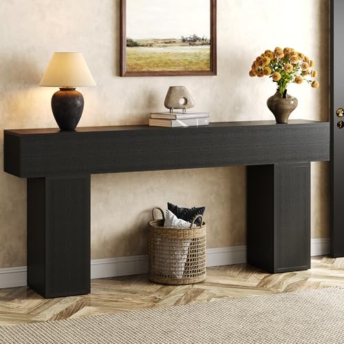 knoworld 70.9-Inch Long Console Table, Wooden Sofa Table Behind Couch Tables, Farmhouse Entryway Table Accent Table for Entrance, Hallway, Living Room, Foyer, Black - color: Black
