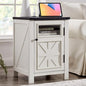 JXQTLINGMU Farmhouse End Table with Charging Station, 18'' Rustic Nightstand with Barn Door & Adjustable Shelf, Wooden Sofa Side Table with 3-Tier Storage for Living Room, Bedroom, White - color: White
