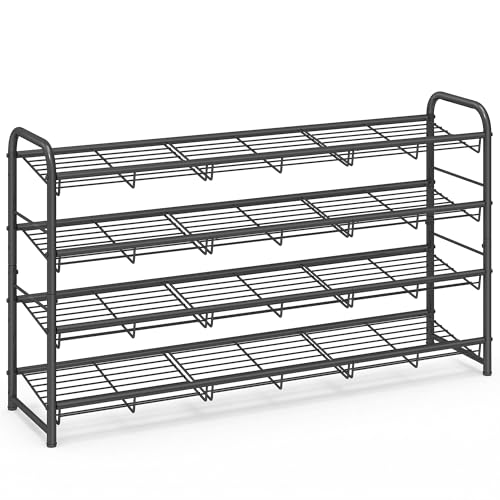 SONGMICS Shoe Rack, 4 Tier Shoe Organizer for Closet, Holds up to 20 Pairs of Shoes, Shoe Rack for Front Door Entrance, Metal Shoe Shelf with Adjustable Tilt Angle, for Entryway, Garage, Black - color: Black, size: 4 Tiers (39.5"W)