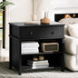 End Table with Drawer and 2 Tier Shelves, Wood Sofa Side Table for Living Room, Modern Nightstand Bedside Table for Bedroom, Small Console Table for Entryway, Hallway, Black - color: Black
