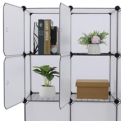 Aeitc Cube Storage Organizer Storage Cubes Add Wire Panel DIY Stackable Cubes Plastic Organizing Modular Cabinet Bookcase Cubby Closet Shelf for Bedroom, Living Room,16 White Cube with Door