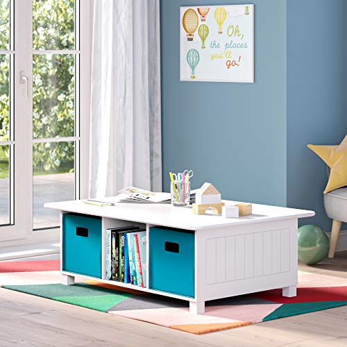 RiverRidge Folding Storage Bins - 2-pack of 10in Tall Turquoise Cubes | Fabric Bins, Set of 2 Storage Cubes, Cut-out Handles, Playroom Closet Organizer, Collapsible Cubby with Bottom Board Insert - color: 2 Turquoise 10in H Bins