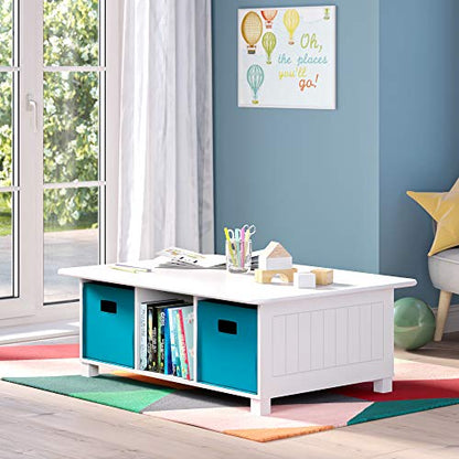 RiverRidge Folding Storage Bins - 2-pack of 10in Tall Turquoise Cubes | Fabric Bins, Set of 2 Storage Cubes, Cut-out Handles, Playroom Closet Organizer, Collapsible Cubby with Bottom Board Insert - color: 2 Turquoise 10in H Bins
