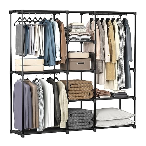 SONGMICS Portable Closet, Freestanding Closet Organizer, Clothes Rack with Shelves, Hanging Rods, Storage Organizer, for Cloakroom, Bedroom, 71.7 x 16.9 x 71.7 Inches, Black URYG037B02 - size: 71.7"L x 16.9"W x 71.7"H