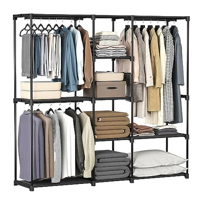 SONGMICS Portable Closet, Freestanding Closet Organizer, Clothes Rack with Shelves, Hanging Rods, Storage Organizer, for Cloakroom, Bedroom, 71.7 x 16.9 x 71.7 Inches, Black URYG037B02 - size: 71.7"L x 16.9"W x 71.7"H