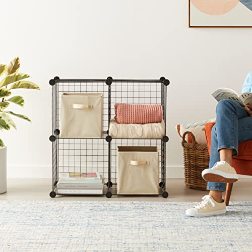 Amazon Basics 4 Cube Wire Grid Storage Organizer, Closet Organizer and Shelves, Stackable, Space-Saving, Easy to Assemble, 14"x14"x14", Black - color: Black