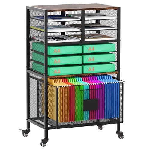 EasyPAG Rolling Cart with Storage Drawer, Under Desk Filling Cabinet with Mail Sorter, Pull Out Hanging File Rack for Letter Size Folders, Mobile Utility Craft Cart for Home Office, Black - size: Flexible Slots+1 Drawer