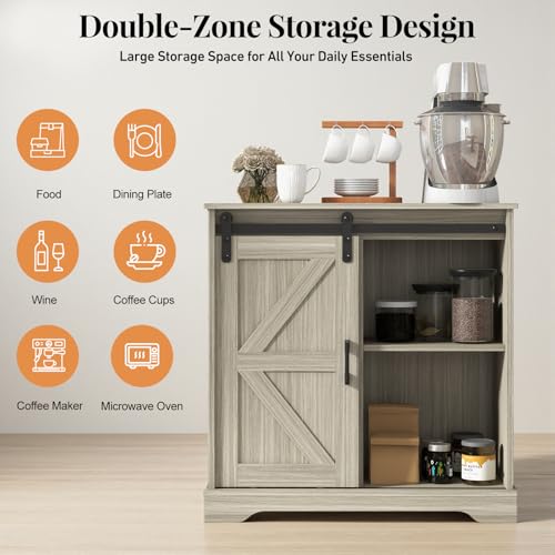 Panana Sliding Barn Door Buffet Sideboard Storage Cabinet Coffee Bar Kitchen Farmhouse Style (Oak) - color: Oak