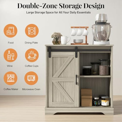 Panana Sliding Barn Door Buffet Sideboard Storage Cabinet Coffee Bar Kitchen Farmhouse Style (Oak) - color: Oak