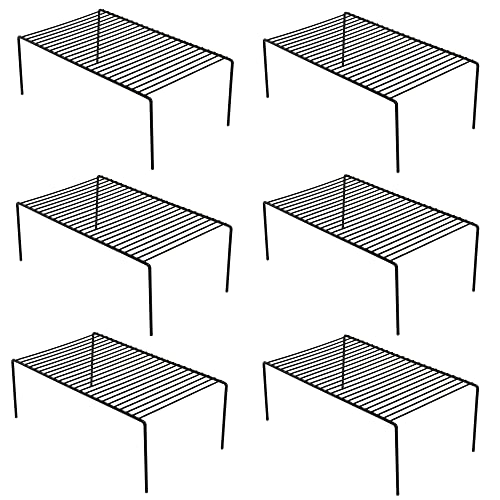 Redrubbit 6 Pack Large (15.7 x 9.4 Inch) Cabinet Storage Shelf Rack, Rustproof Kitchen Counter and Cabinet Shelf, Storage Rack Organizer for Kitchen, Fridge, Bathroom, Black - color: Black