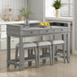 4-piece Dining Bar Table Set with 3 Upholstered Stools, Rubber Wood Counter Height Multifunctional Dining Table with 3 Drawers and USB Port, Side Table with Footrest Pub Kitchen Set (Grey-N2) - color: Grey-n2