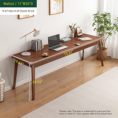 NELYE Mid-Century Long Desk Table, 71" W x 20" D, Walnut | Simple Modern Wood Table, Extra Long 2-Person Computer Workstation for Home Office Work, Holds 200 Lbs - size: 71"W20"D