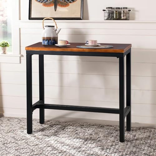 Bar Table, 47.24"L×41.33"H Bar Height Pub Table High Top Rectangular Sofa Console Table Kitchen Dining Coffee Table, for Narrow Space, Living Room, Indoor, Industrial Black Metal, Rustic Brown Wood