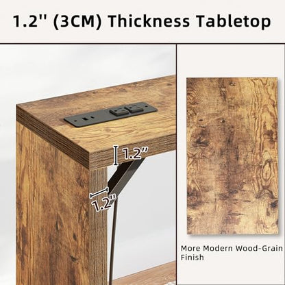 TIQLAB Sofa Table, 79''L x 9.1''W (1.2'' Thickness) Long Console Table Behind Couch, Entryway Table with Angled Metal Frame, Industrial Console Table, Rustic Brown - color: Rustic Brown, size: 79''L x 9.1''W x 31.5''H